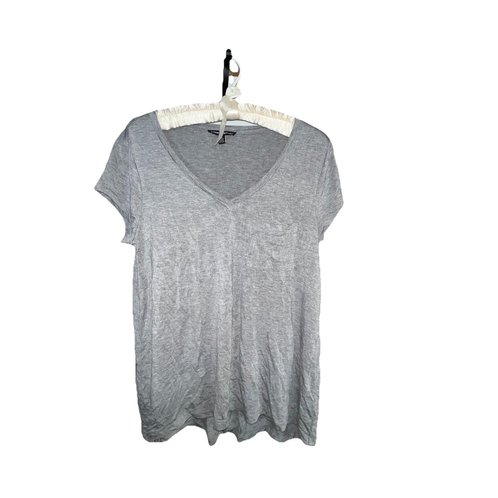 Cable & Gauge Women's Large V-Neck Pocket Gray TShirt Hi-lo Short Sleeve